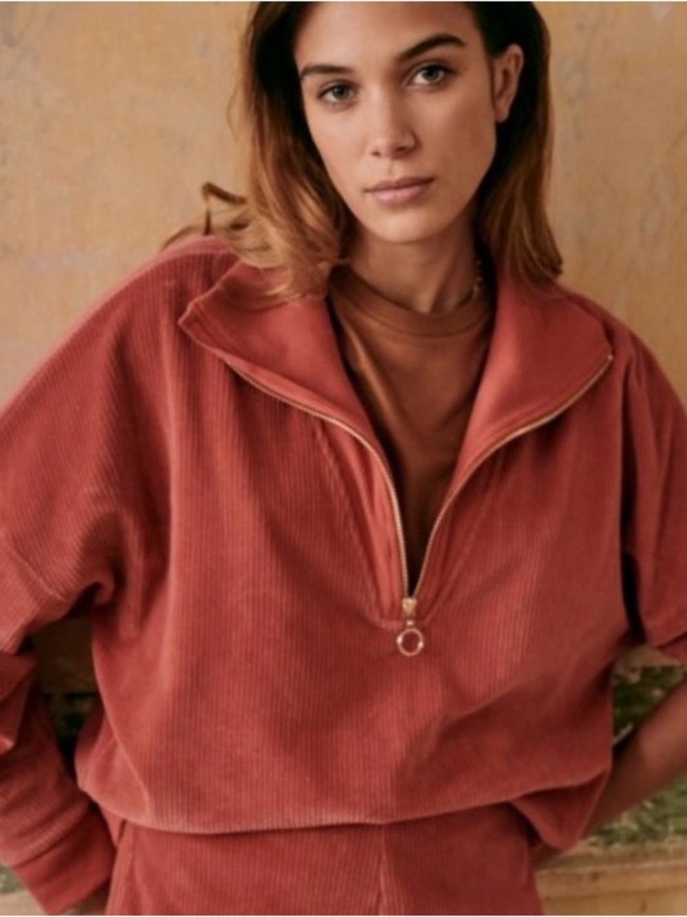 SÉZANE Salome Corduroy Zip Pullover - Picture 2 of 5